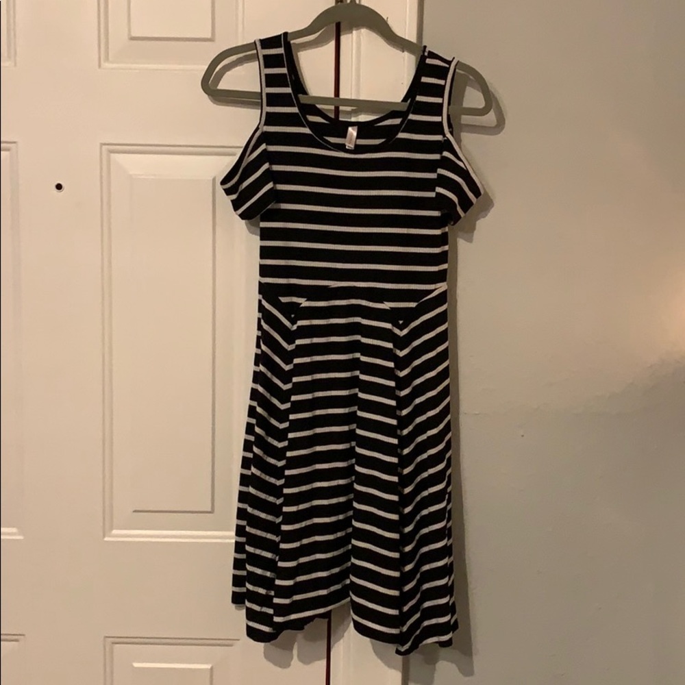 Black & White Striped Off The Shoulder Dress